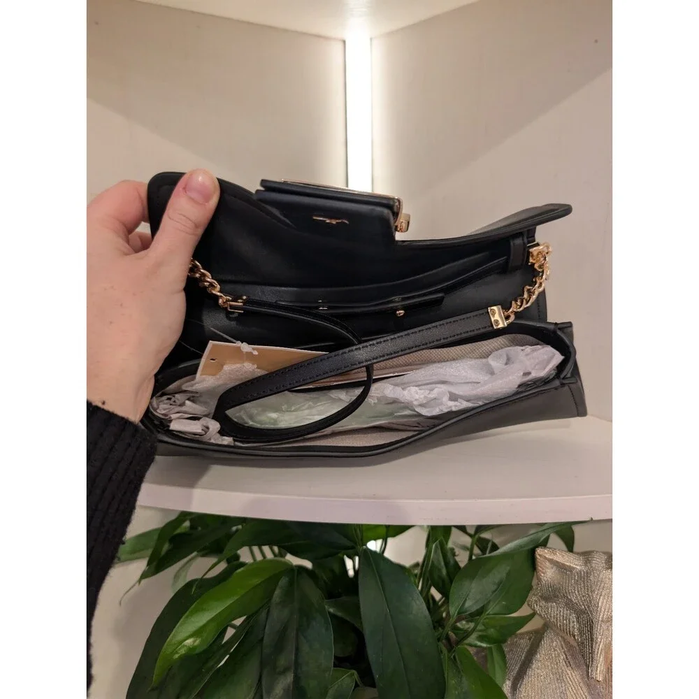 NWT Michael Kors Colby Leather Convertible Clutch Black Gold Hardware